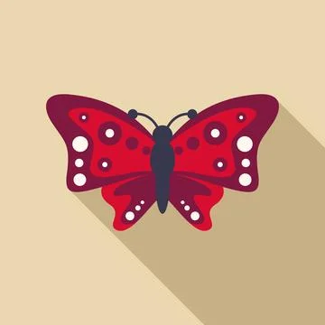 Red butterfly flat design icon with long shadow Stock Illustration