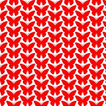 Red Butterfly Seamless Pattern Design Elegant Repeated Butterflies on White Stock Illustration