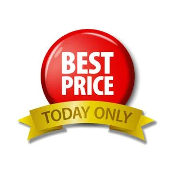Red button and ribbon with words 'Best Price Today Only 스톡 일러스트