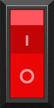 Red button with black and gray border, symbol on top and bottom, used for p.. Illustrazione stock