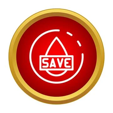 Red button with blood drop and save text Stock Illustration