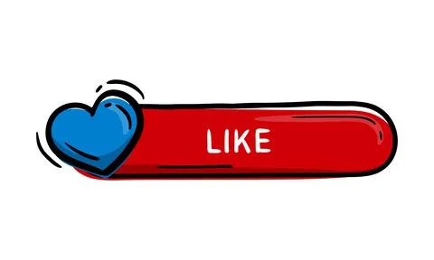 Red button with a blue heart and text like Stock Illustration