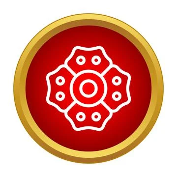 Red button with botanical flower symbol icon Stock Illustration