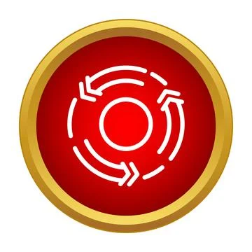 Red button with circular arrows refreshing reloading process 스톡 일러스트