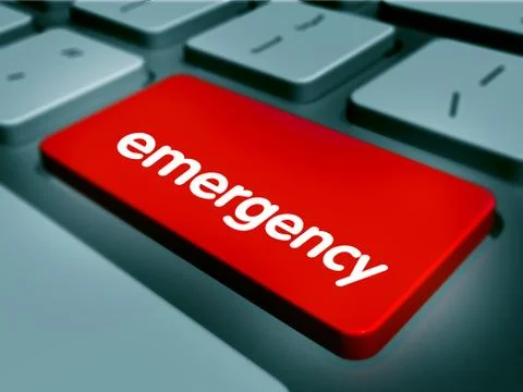 Red Button on Computer Keyboard. 3D render. Stock Illustration