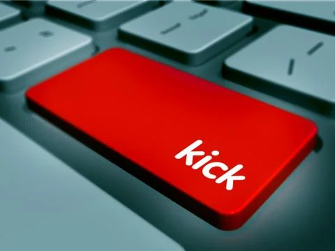 Red Button on Computer Keyboard. 3D render. Illustrazione stock