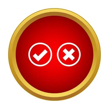 Red button displaying check mark and cross icons Stock Illustration