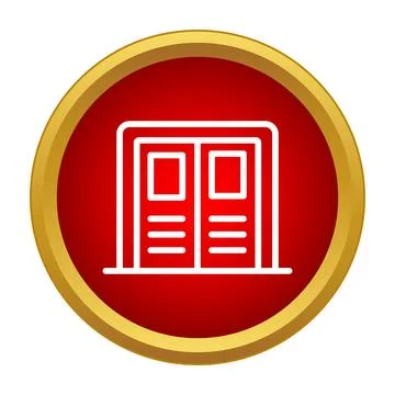 Red button displaying double door entrance icon Illustrazione stock