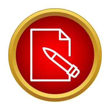 Red button with document and pencil icon Illustrazione stock