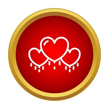Red button with golden border showing dripping hearts Illustrazione stock