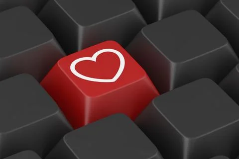 Red button with heart on keyboard. 3D illustration Stock Illustration