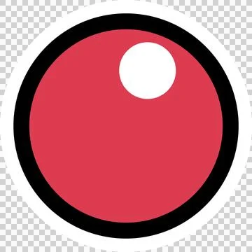 Red button icon with glossy spot is floating on clear background showing black Illustrazione stock