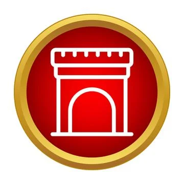 Red button icon showing a defensive gate archway Stock Illustration