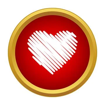 Red button icon showing white scribble heart Stock Illustration