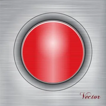 Red button on a metal background.Vector Stock Illustration
