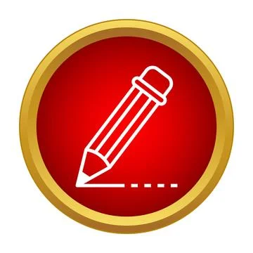Red button with outline pencil icon writing dotted line Stock Illustration