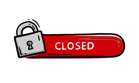 Red button with a padlock and text closed Stock Illustration