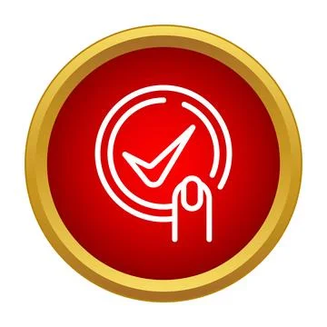 Red button pushing checkmark icon for selection Stock Illustration