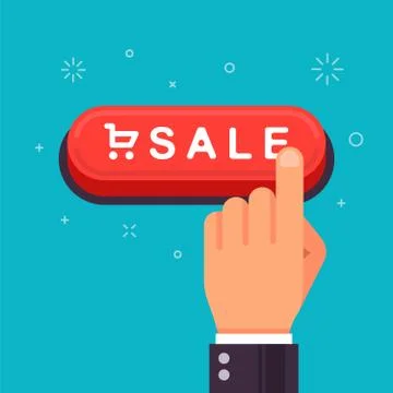 Red button for shopping. pressing a key with a hand. Stock Illustration