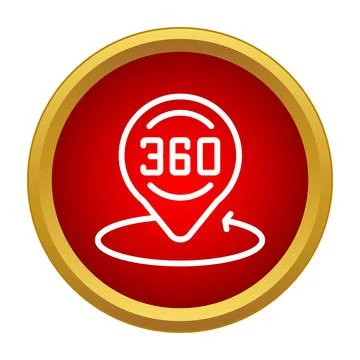 Red button showing 360 degree panoramic view icon Stock Illustration