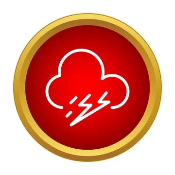 Red button showing cloud with lightning and rain Stock Illustration