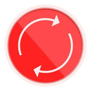 Red button showing refreshing arrows on white background Stock Illustration