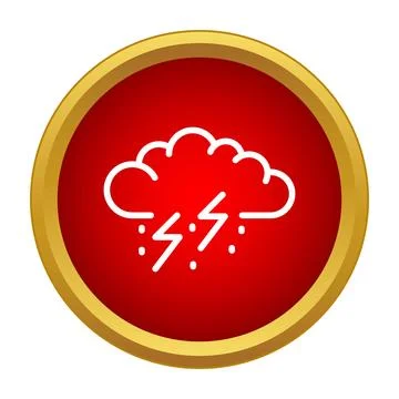 Red button showing thunderstorm weather forecast icon 스톡 일러스트
