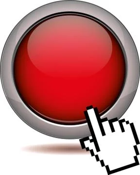 Red button sign with clicking mouse cursor Stock Illustration