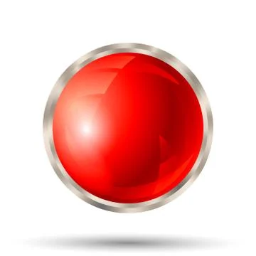 Red button with silver metallic border Stock Illustration
