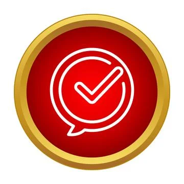 Red button speech bubble with check mark Stock Illustration