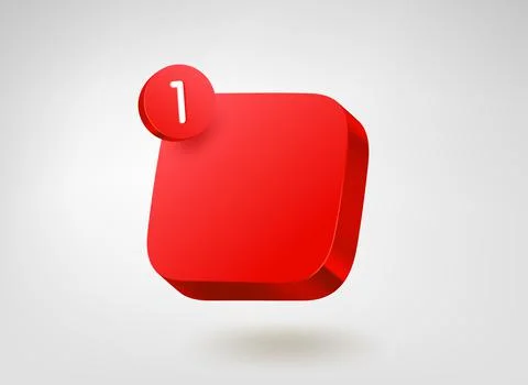 Red button template with notification. 3d vector mobile application icon Stock Illustration