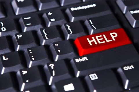 Red button with text of help 스톡 사진