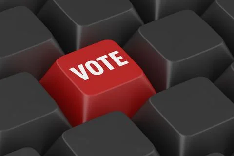 Red button with text vote on keyboard. 3D illustration Illustrazione stock