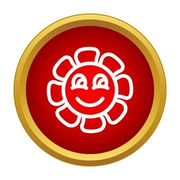 Red button vector showing happy smiling sun Stock Illustration