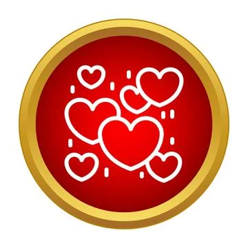 Red button with white falling hearts icon Stock Illustration