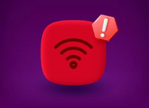 Red button with wireless icon and notice pictogram. 3d vector illustration Stock Illustration