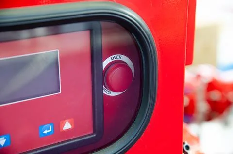 A red button with the word over on it Stock Photos