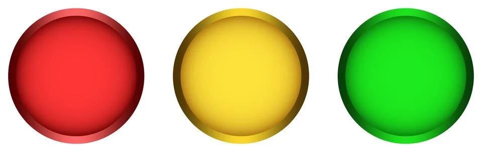 Red button, Yellow button, Green button vector set on white isolated back. Stock Illustration