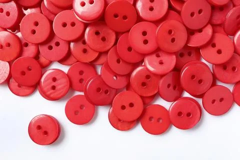 Red buttons background, Sewing buttons on white background.  Stock Photos