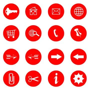 Red buttons with internet icons vector set Stock Illustration