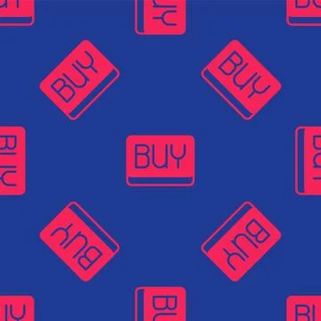 Red Buy button icon isolated seamless pattern on blue background. Financial and Stockillustratie