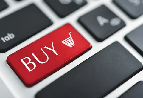 Red Buy Button on Keyboard Stock Photos