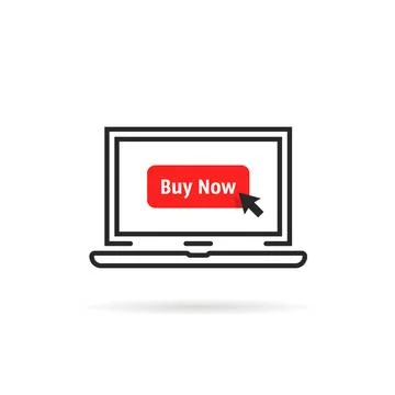 Red buy now button in linear laptop Stock Illustration