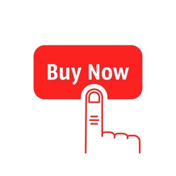 Red buy now button with linear hand Stock Illustration
