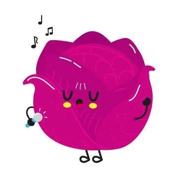Red cabbage character singing and having fun with music Stock Illustration