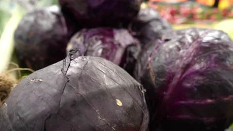Red cabbage on the counter of the store close-up. Stock Footage 232220970