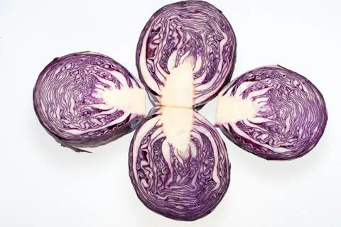 Red cabbage cross section on white background Stock Photos