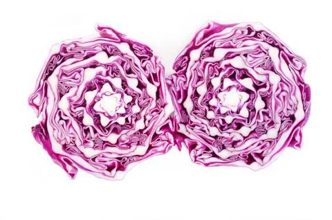 Red cabbage cut in half on white background Stock Photos