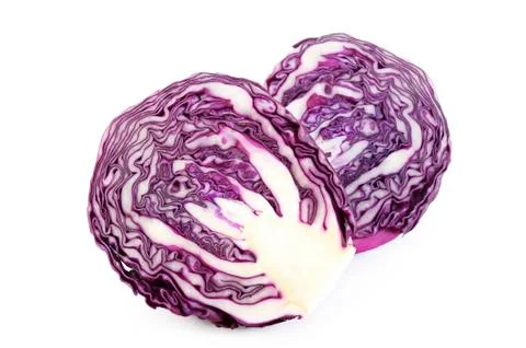 Red cabbage cut in half on white background Stock Photos