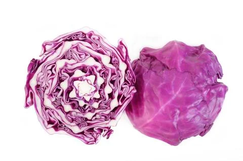 Red cabbage cut in half on white background Stock Photos